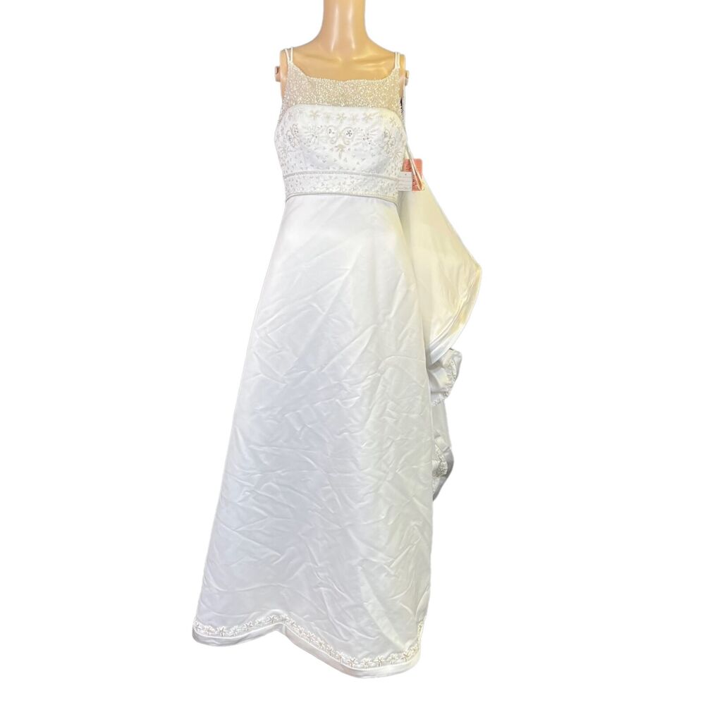 Signature Womens Wedding Dress Gown Beaded Bridal White Sheer Long Train